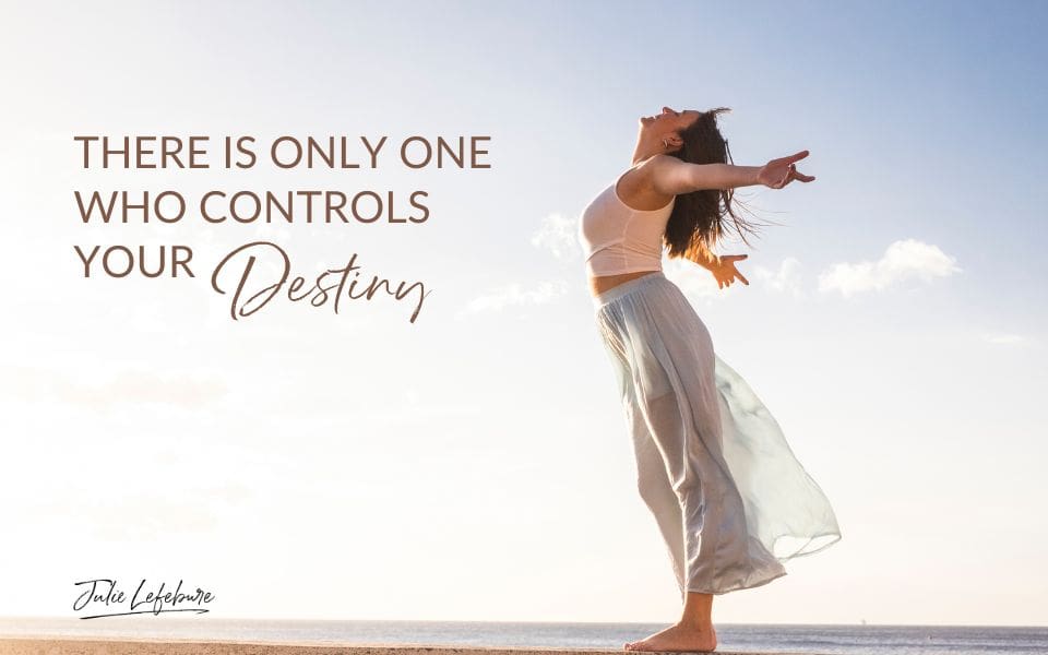 There Is Only One Who Controls Your Destiny | woman in flowy skirt standing sideways looking up with arms lifted to sides