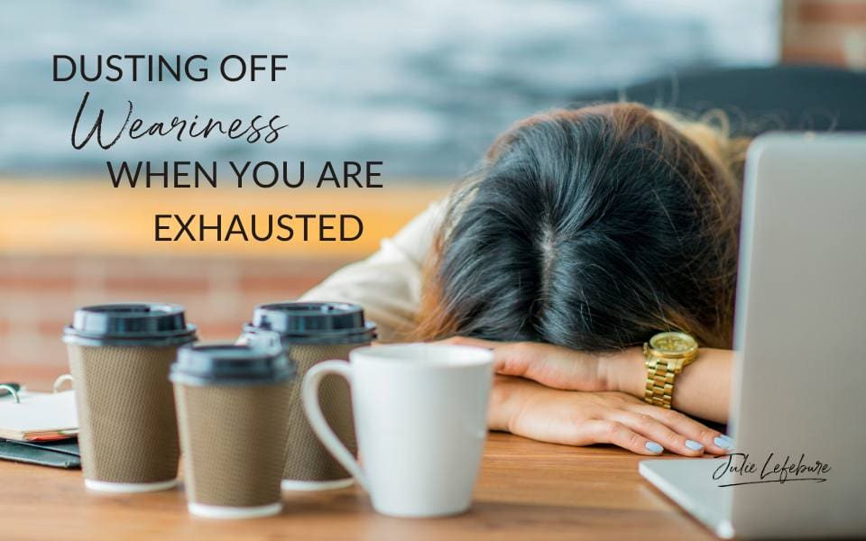 Dusting Off Weariness When You Are Exhausted | woman with head on desk by laptop and four cups of coffee